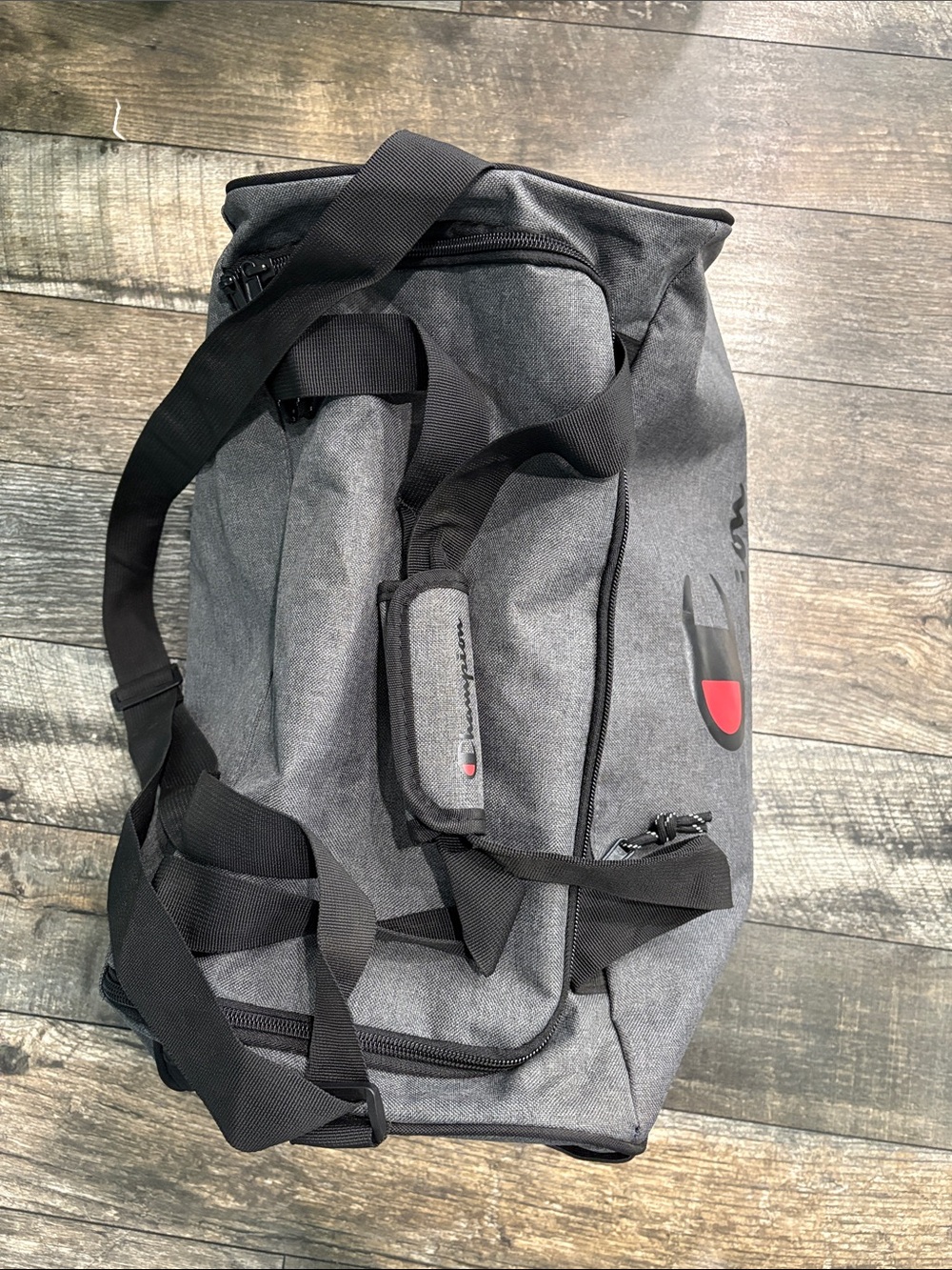 Champion Gray Duffel Bag with Red Accent Logo - Picture 8 of 13